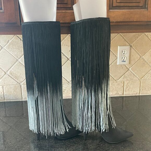 Size 7 Ombre String Pointy Toe Knee High Heeled Boots women’s - Picture 2 of 7